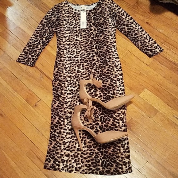 SALE 2 Left Size S small Gorgeous Leopard Bodycon Midi Dress - Picture 6 of 6